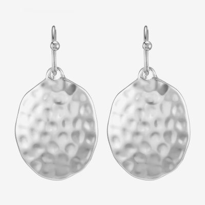 Liz Claiborne® Silver-Tone Hammered Oval Drop Earrings