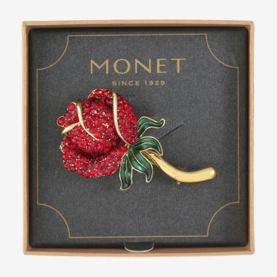 Monet Jewelry Red Rose Gold Tone Crystal Pin