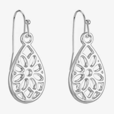 Liz Claiborne Silver Tone Openwork Drop Earrings