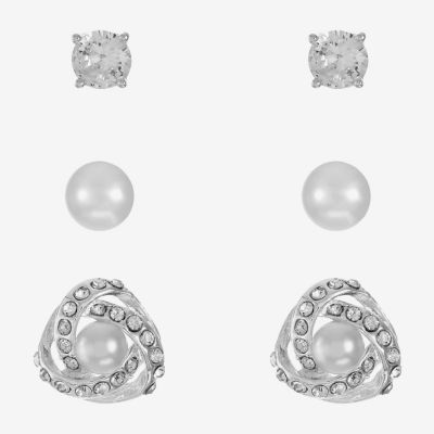 Monet Jewelry 3 Pair Simulated Pearl Earring Set