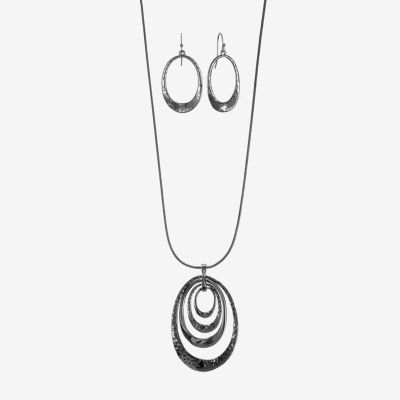 Liz Claiborne Hematite Pendant Necklace And Drop Earring 2-pc. Jewelry Set