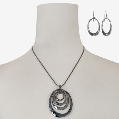 Liz Claiborne Hematite Pendant Necklace And Drop Earring 2-pc. Jewelry Set