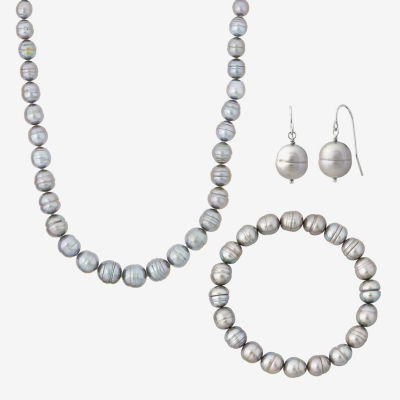 Dyed Gray Cultured Freshwater Pearl Sterling Silver 3-pc. Jewelry Set