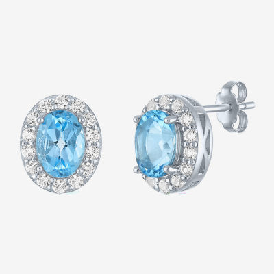 Genuine Blue Topaz Sterling Silver 10mm Oval Stud Earrings