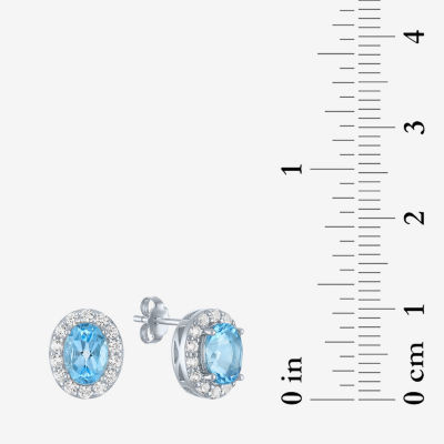 Genuine Blue Topaz Sterling Silver 10mm Oval Stud Earrings