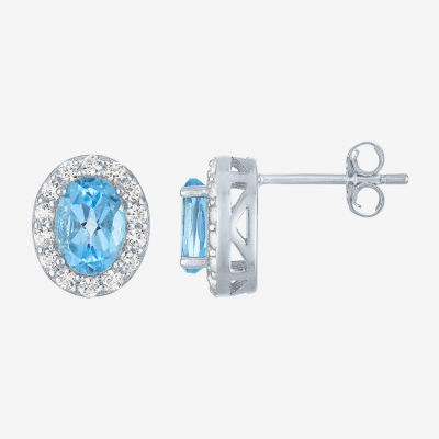 Genuine Blue Topaz Sterling Silver 10mm Oval Stud Earrings