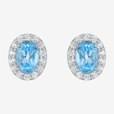 Genuine Blue Topaz Sterling Silver 10mm Oval Stud Earrings