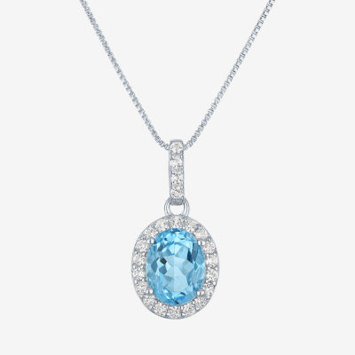 Womens Genuine Blue Topaz Sterling Silver Oval Pendant Necklace