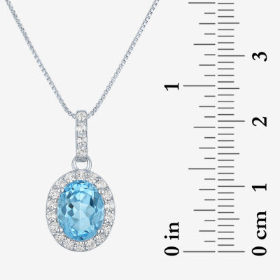 Womens Genuine Blue Topaz Sterling Silver Oval Pendant Necklace