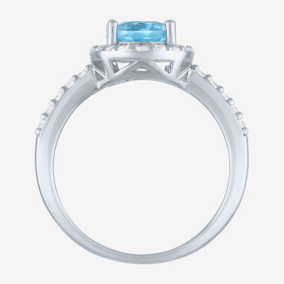 Gemstone Sterling Silver Oval Halo Side Stone Cocktail Ring