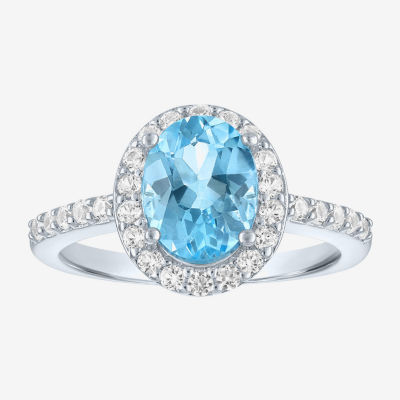 Gemstone Sterling Silver Oval Halo Side Stone Cocktail Ring