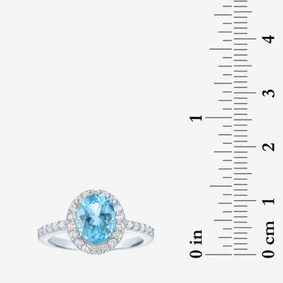 Gemstone Sterling Silver Oval Halo Side Stone Cocktail Ring