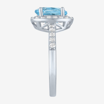 Gemstone Sterling Silver Oval Halo Side Stone Cocktail Ring