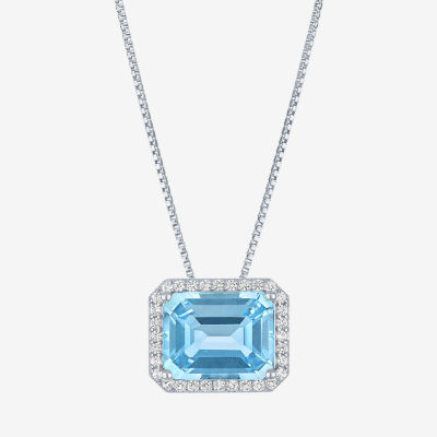 Womens Genuine Blue Topaz Sterling Silver Pendant Necklace