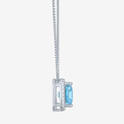 Womens Genuine Blue Topaz Sterling Silver Pendant Necklace