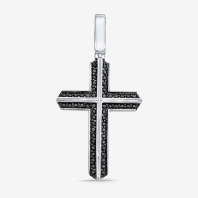 Mens 3/4 CT. T.W. Natural Black Diamond Sterling Silver Cross Pendant