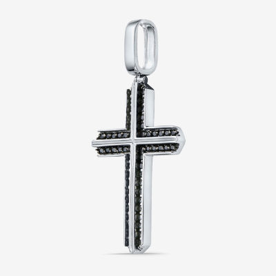 Mens 3/4 CT. T.W. Natural Black Diamond Sterling Silver Cross Pendant