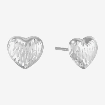 14K White Gold 7mm Heart Stud Earrings