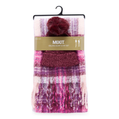 Mixit Chenille Beanie  And Buffalo Scarf Set 2-pc. Cold Weather Set