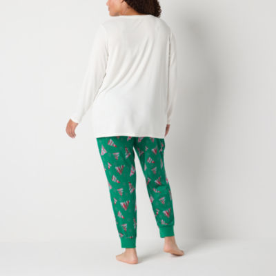 Sleep Chic Womens Plus V-Neck Long Sleeve Pant Pajama Set