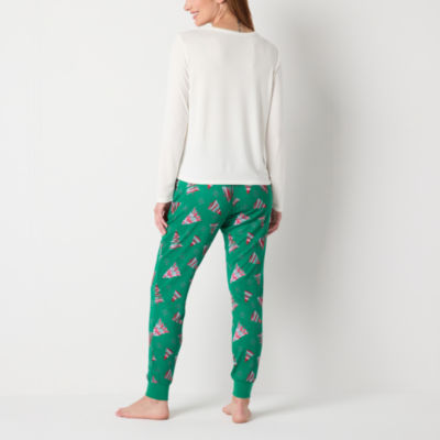 Sleep Chic Womens Crew Neck Long Sleeve 2-pc. Pant Pajama Set