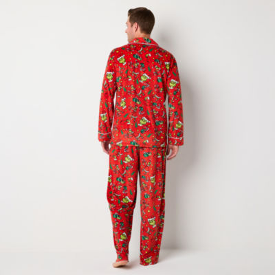 Mens Dr. Seuss Grinch Velour Long Sleeve 2-pc. Matching Family Pajama Sets