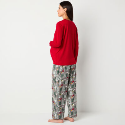 North Pole Trading Co. Womens Maternity Crew Neck Long Sleeve 2-pc. Pant Pajama Set