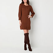 By By Womens Long Sleeve Midi Sweater Dress Juniors Brown Juniors Small Dresses Sweater Dresses