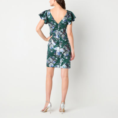 Jessica Howard Womens Floral Short Sleeve Sheath Dress