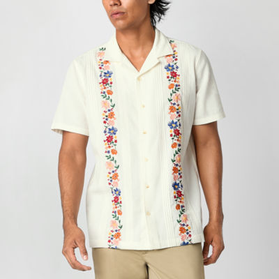 Hope & Wonder Hispanic Heritage Month Mens Guayabera Short Sleeve Button-Down Embroidered Shirt