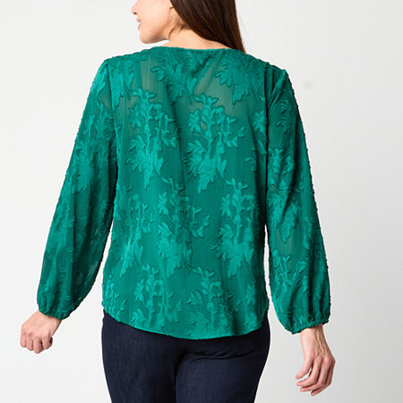 Liz Claiborne Womens Keyhole Neck Long Sleeve Blouse, Petite X-large, Green