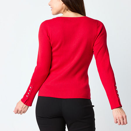 Liz Claiborne Womens Square Neck Long Sleeve Pullover Sweater, Petite Xx-large, Red