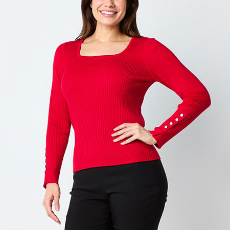 Liz Claiborne Womens Square Neck Long Sleeve Pullover Sweater, Petite Xx-large, Red