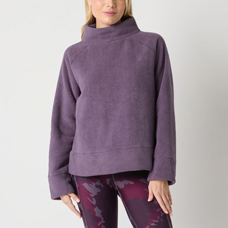 Xersion Womens Teddy Sherpa Funnel Neck Long Sleeve Sweatshirt, Large, Purple