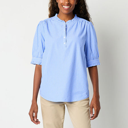 St. John's Bay Womens Split Crew Neck Short Sleeve Blouse, X-large, Blue