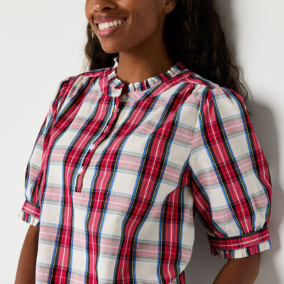 St. John's Bay Womens Split Crew Neck Short Sleeve Blouse - JCPenney