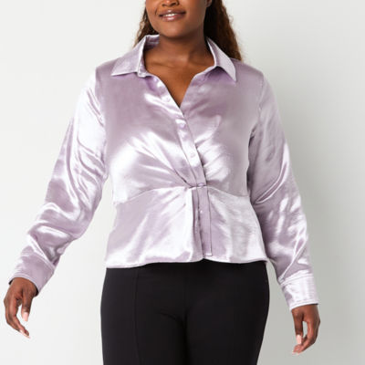 Worthington Plus Womens Long Sleeve Satin Blouse