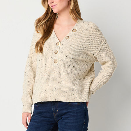 Image of a.n.a Tall Womens Y Neck Long Sleeve Pullover Sweater, X-large Tall, Beige