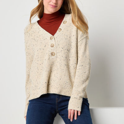 a.n.a Tall Womens Y Neck Long Sleeve Pullover Sweater