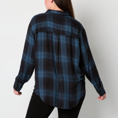 a.n.a Plaid Womens Long Sleeve Regular Fit Button-Down Shirt