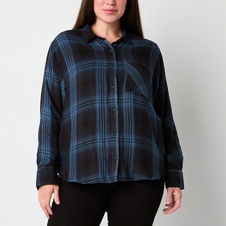 a.n.a Plaid Womens Long Sleeve Blouse, Xx-large, Blue