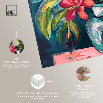 ART REMEDY® "Vase Of Bright Tropical Flowers" Giclee Floral And Botanical Canvas Art