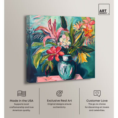 ART REMEDY® "Vase Of Bright Tropical Flowers" Giclee Floral And Botanical Canvas Art