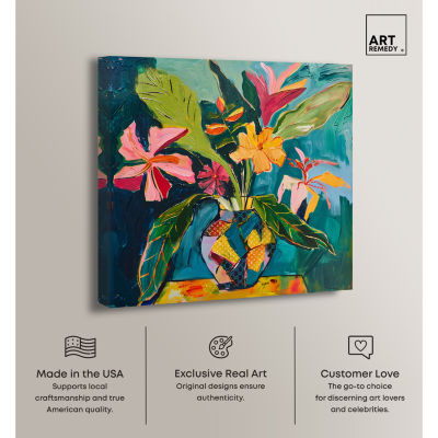 ART REMEDY® "Vase Of Tropical Flowers Ii" Giclee Floral And Botanical Canvas Art