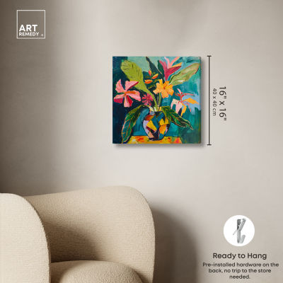 ART REMEDY® "Vase Of Bright Tropical Flowers Ii" Giclee Floral And Botanical Canvas Art