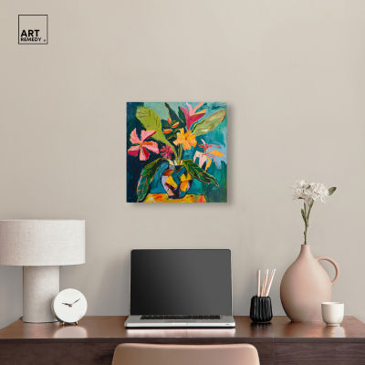 ART REMEDY® "Vase Of Bright Tropical Flowers Ii" Giclee Floral And Botanical Canvas Art