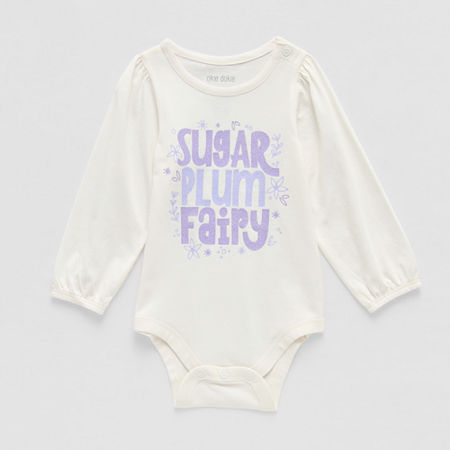 Okie Dokie Baby Girls Round Neck Long Sleeve Bodysuit, 9 Months, White