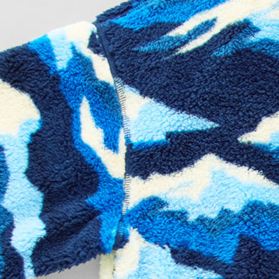 Thereabouts Sherpa Little & Big Kid Boys Easy-on + Easy-off Sensory Friendly Mock Neck Long Sleeve Fleece Adaptive Casual Quarter-Zip Pullover