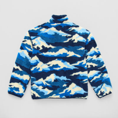 Thereabouts Sherpa Little & Big Kid Boys Easy-on + Easy-off Sensory Friendly Mock Neck Long Sleeve Fleece Adaptive Casual Quarter-Zip Pullover