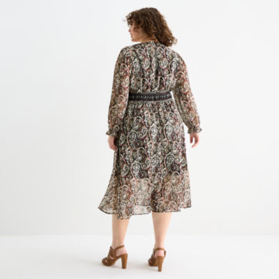 Frye and Co. Womens Plus Long Sleeve Floral Maxi Dress